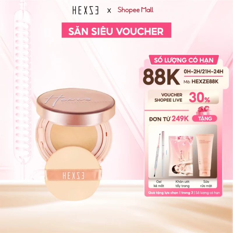 Cushion HEXZE 15g Kèm Lõi 15g Lâu Trôi, Nâng Tone
