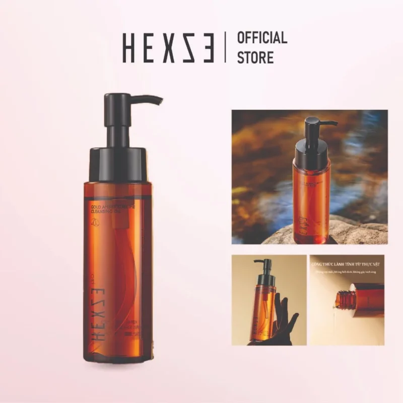 Dầu Tẩy Trang Dưỡng Da Chống Lão Hóa Tinh Chất Hổ Phách Vàng HEXZE 120ml, Tẩy Trang 3 Trong 1 Sạch Sâu An Toàn Lành Tính