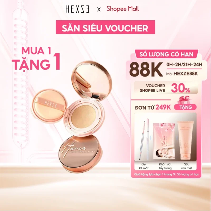 HEXZE Cushion 15g Lâu Trôi, Nâng Tone