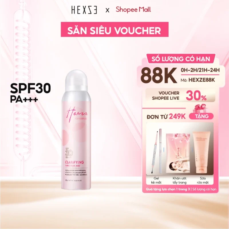 Xịt Chống Nắng Nâng Tone HEXZE 100ml SPF30 Dưỡng Trắng